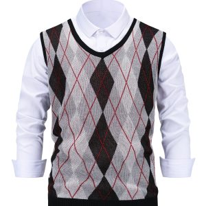 Men'S Casual Diamond Pattern Sweater Vest V-Neck Sleeveless