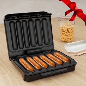 Electric Sausage Grill: 850W, Nonstick Plate for Easy Clean, with Oil Drip Tray and Cord Storage