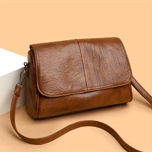 Vintage-style Solid Color Crossbody Bag with Flip-top Magnetic Closure